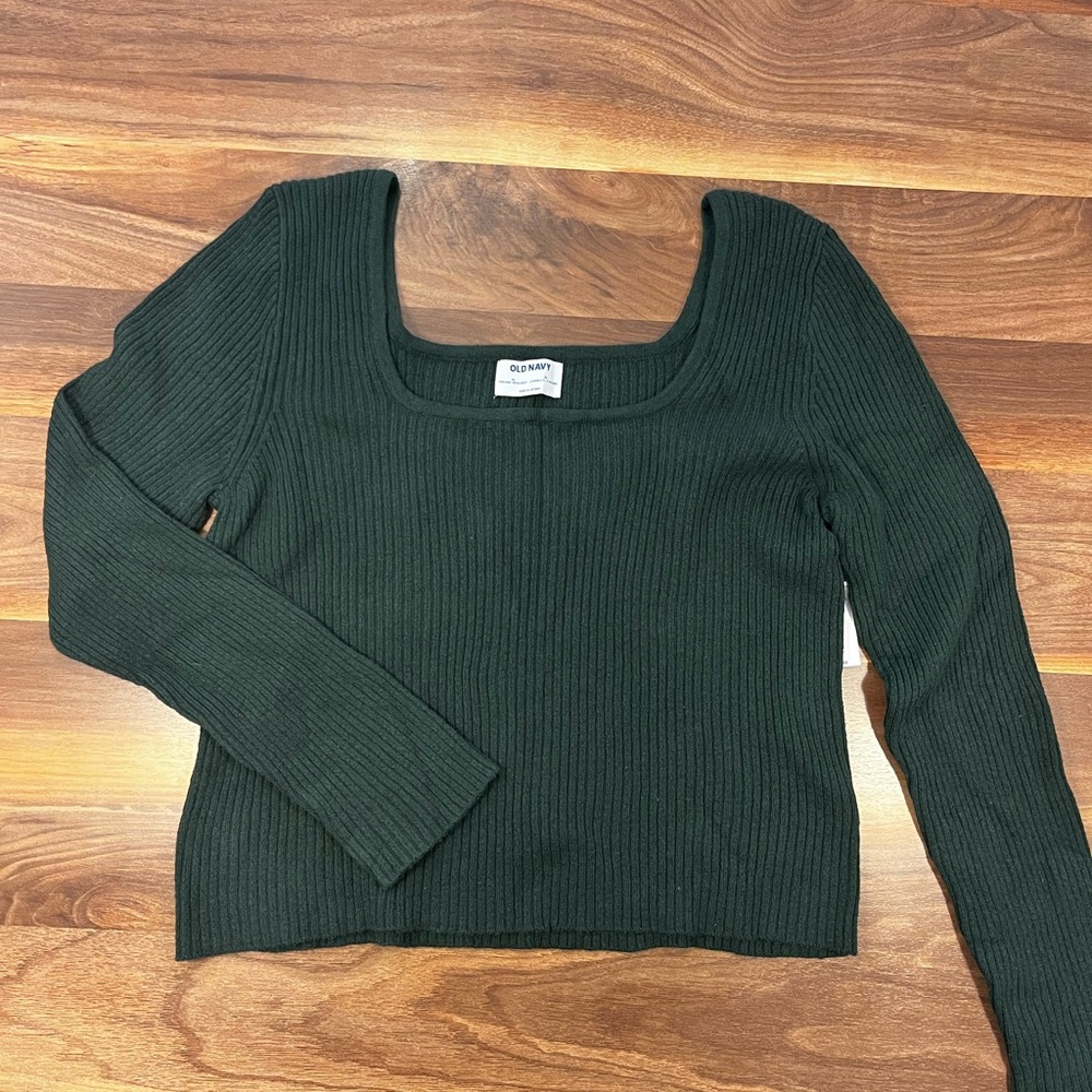 Old Navy Green Ribbed Long Sleeve Square Neck Top | XL
